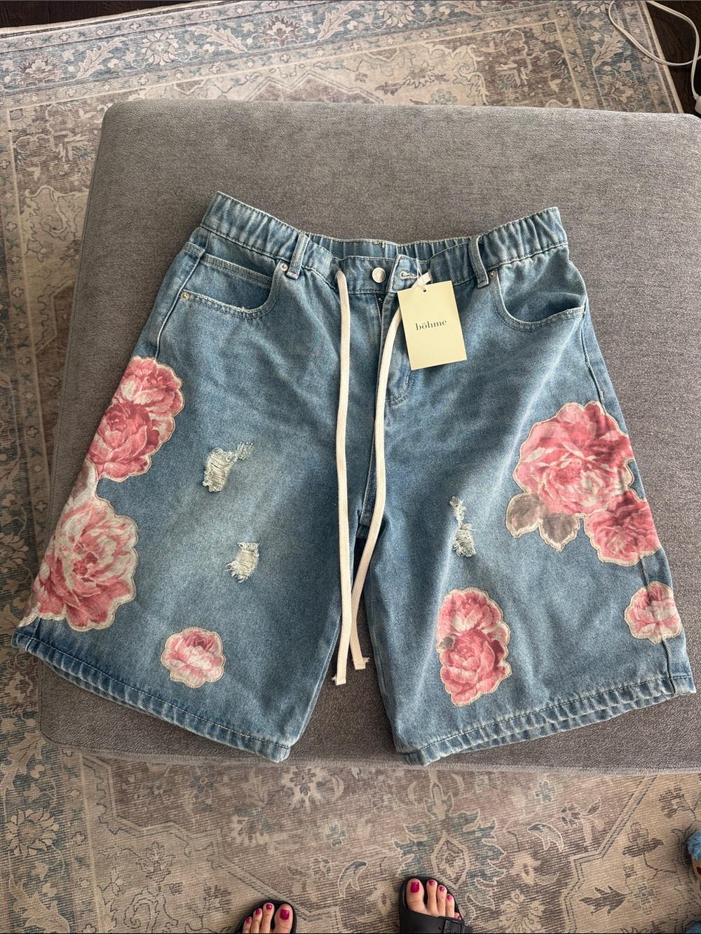 Blue Denim Floral Embroidered women’s  Shorts